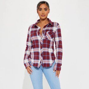 Journee Plaid Shirt - Burgundy/combo 1X